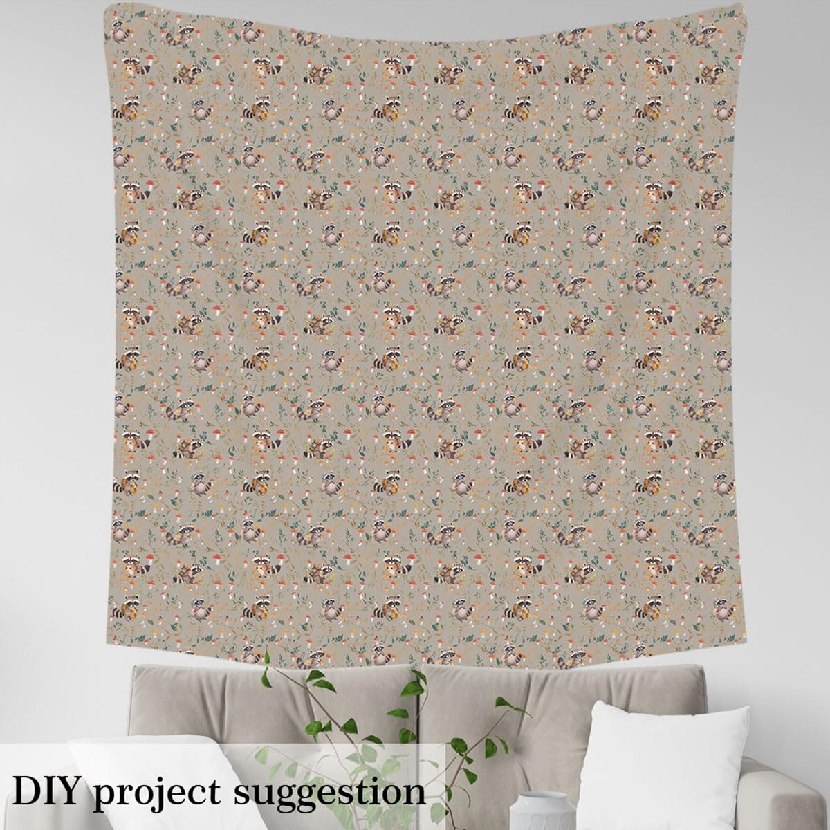 Cute Raccoon Fabric by The Yard Cartoon Red Mushroom Green Leaves No Stretch Sewing Fabric Gray Kawaii Jungle Animals Soft Flannel Polyester Fabric for Quilting Handmade Artwork 1 Yard Pre-Cut,36"x59"
