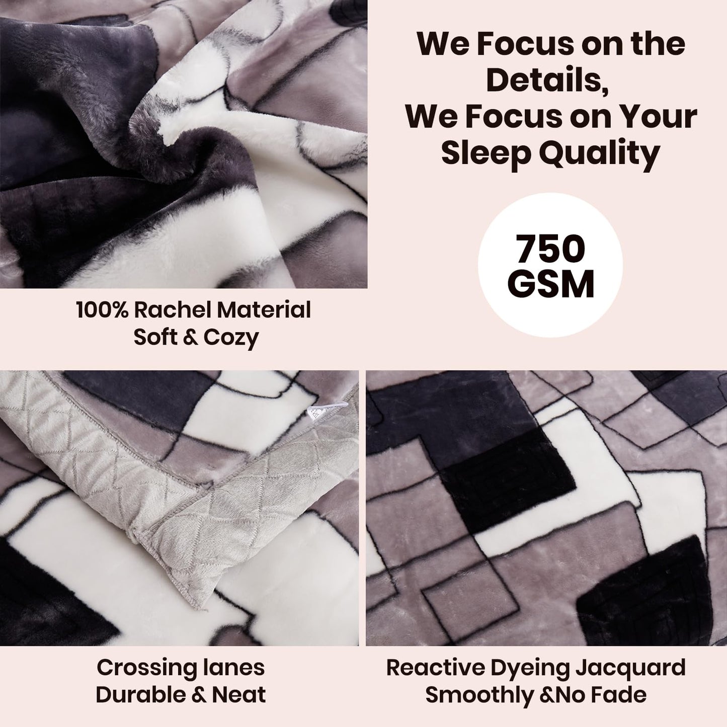 MODUSKYE Heavy Blankets, Korean Heavy Thick Blanket Plush 78x90 inch 2 Ply Bed Blankets with Geometic Pattern 7.7 LBS Queen Soft Cozy Raschel Blanket for Autumn Winter (Grey+White)