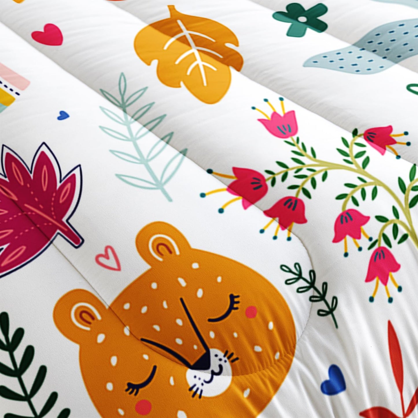 XYNHML Kids Cute Cat Comforter Set Twin Size 3Pcs Cartoon Pet Rainbow Giraffe Fishing Bedding Set Lovely Animal Parrot Flower Quilt Bed Set for Children Girls Boys Room Decor