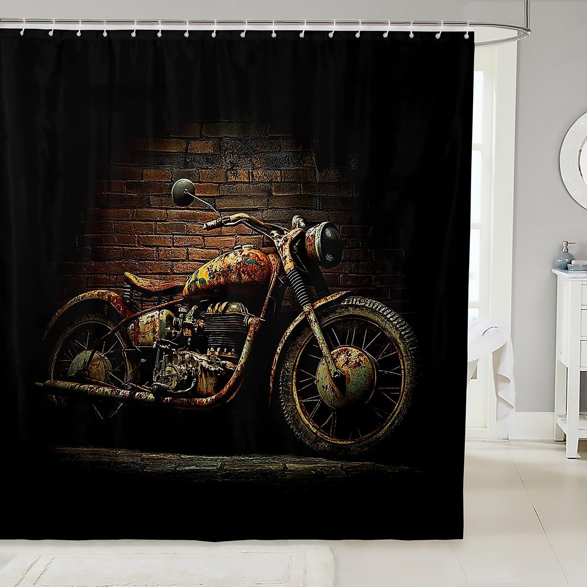 Feelyou Boys Girls Dirt Bike Bath Curtain Racing Motocross Shower Curtain Kids Motorcycle Bathroom Shower Curtain Set Motorbike Teens Bathroom Accessories Bedroom Decor 72"x78"