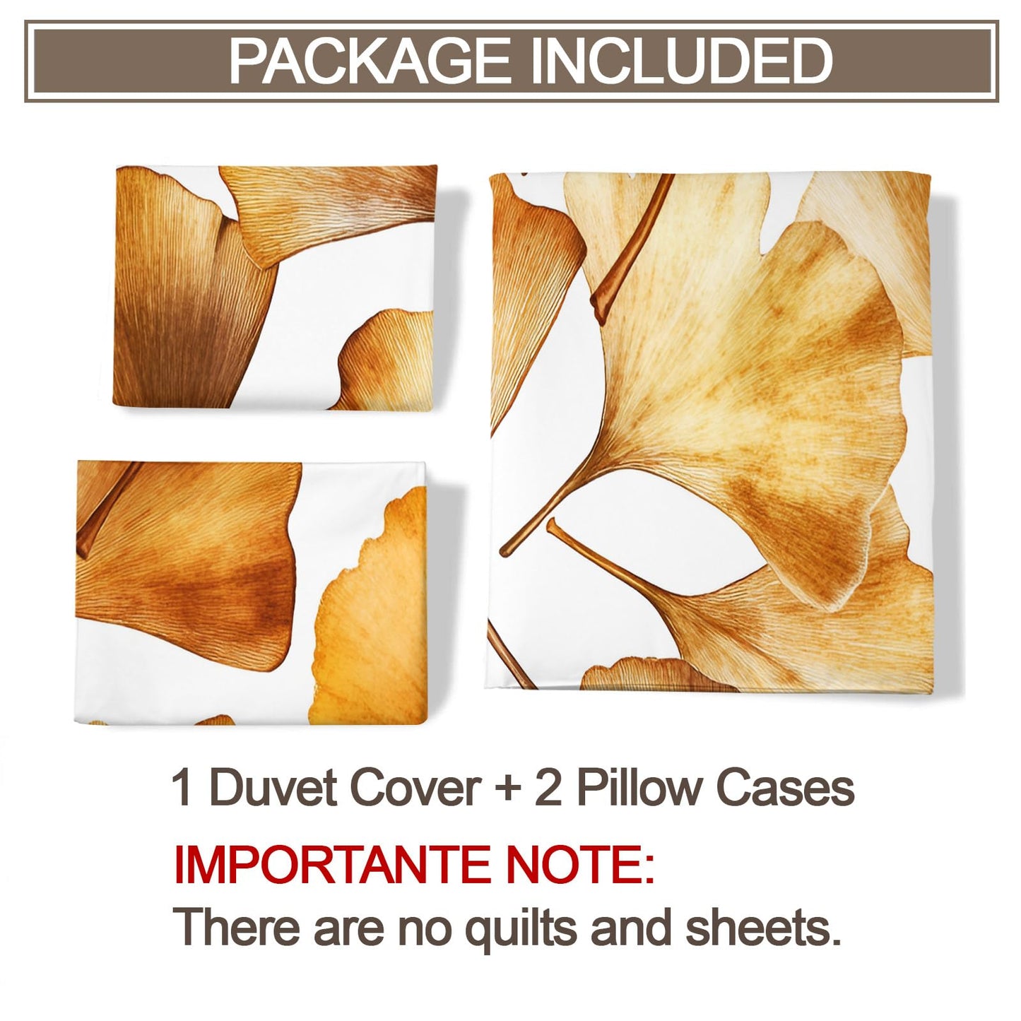 PAISUOQ Leaf Duvet Cover Full Size, Ginkgo Biloba Bedding, 3 Piece, Soft Microfiber Patterned Comforter Cover with Zipper Ties & 2 Pillowcase, Autumn Leaves Bedroom Decor & Gifts