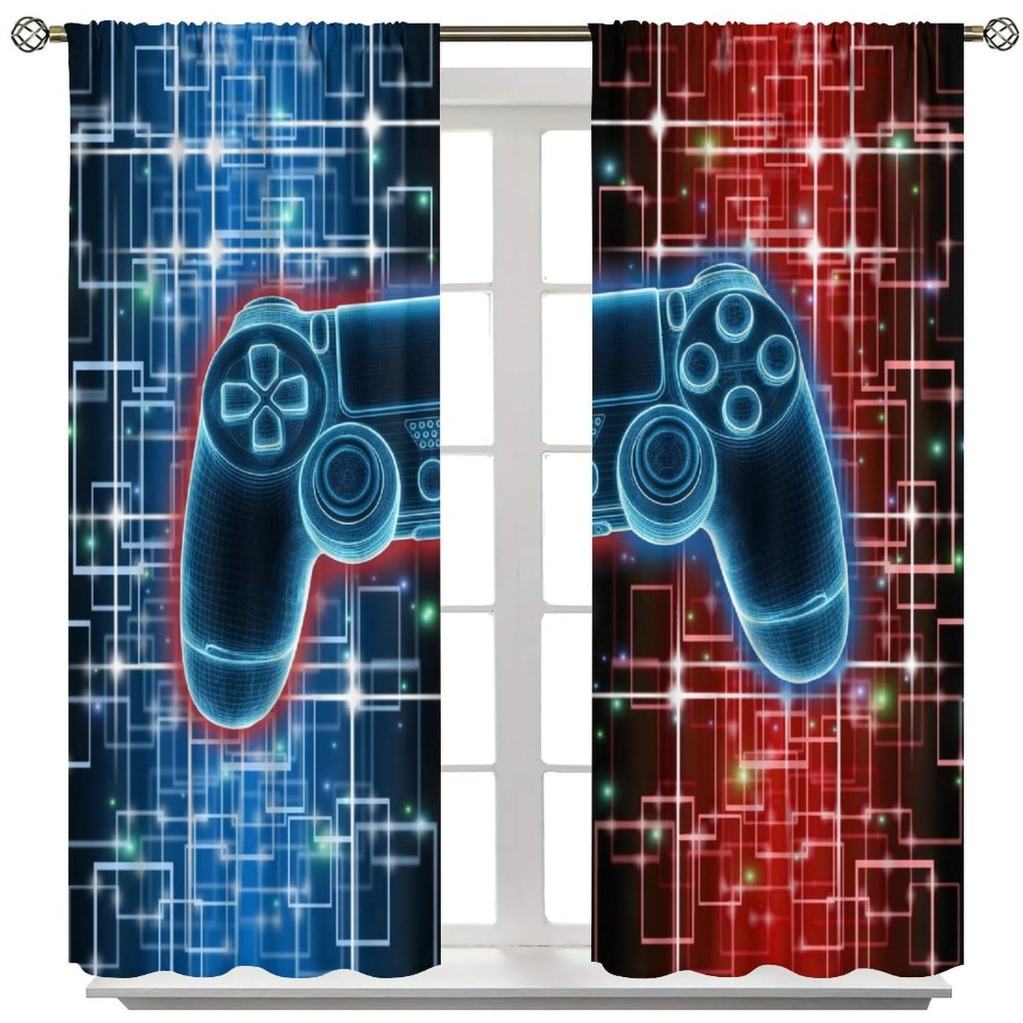wlsgdsg Gaming Curtains for Boys,Gamepad for Gamer Kids Teen Red Blue Splashed Ink Cartoon Game Controller Playroom Window Treatments for Nursery Bedroom Living Room Teenager 42x45in（No Blackout）