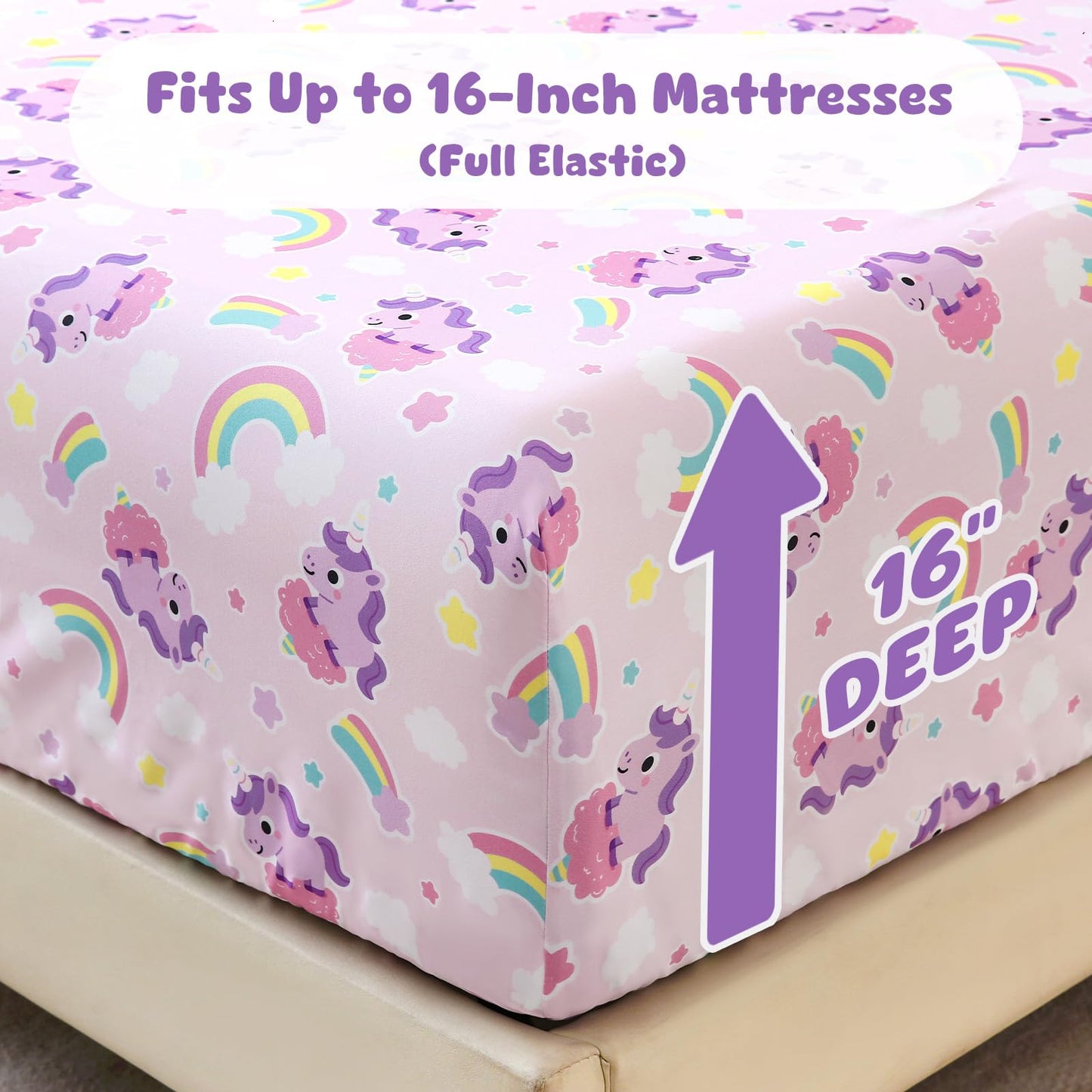 LONAVA Twin Sheet Set Kids - 3 Pieces Soft Microfiber Cartoon Style Bedsheets for Boys Girls Teens, Oeko TEX, Breathable Deep Pocket Sheets (Purple Unicorn)