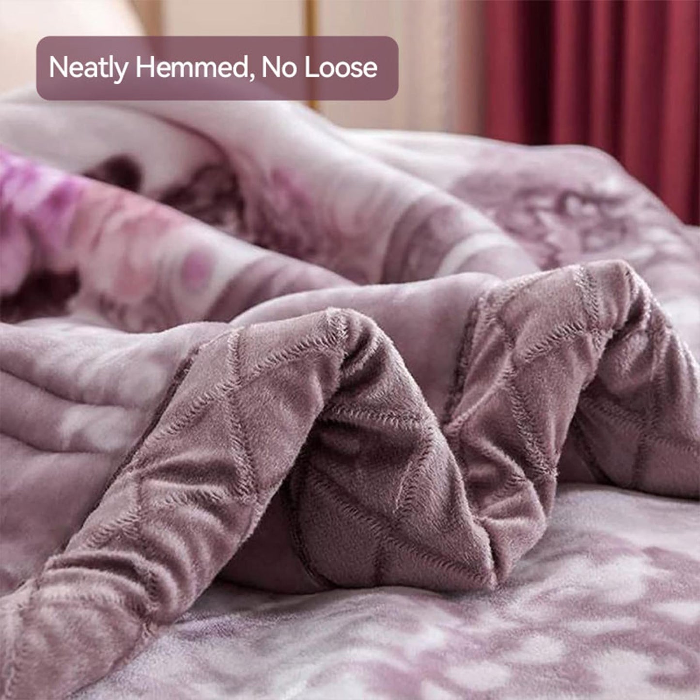 MODUSKYE Mink Blankets, Korean Heavy Fleece Plush 78x90 inch 2 Ply Mink Thick Blankets with Iris Flowers 7.7 lbs Queen Size Soft Raschel Blanket for Autumn Winter (Purple)