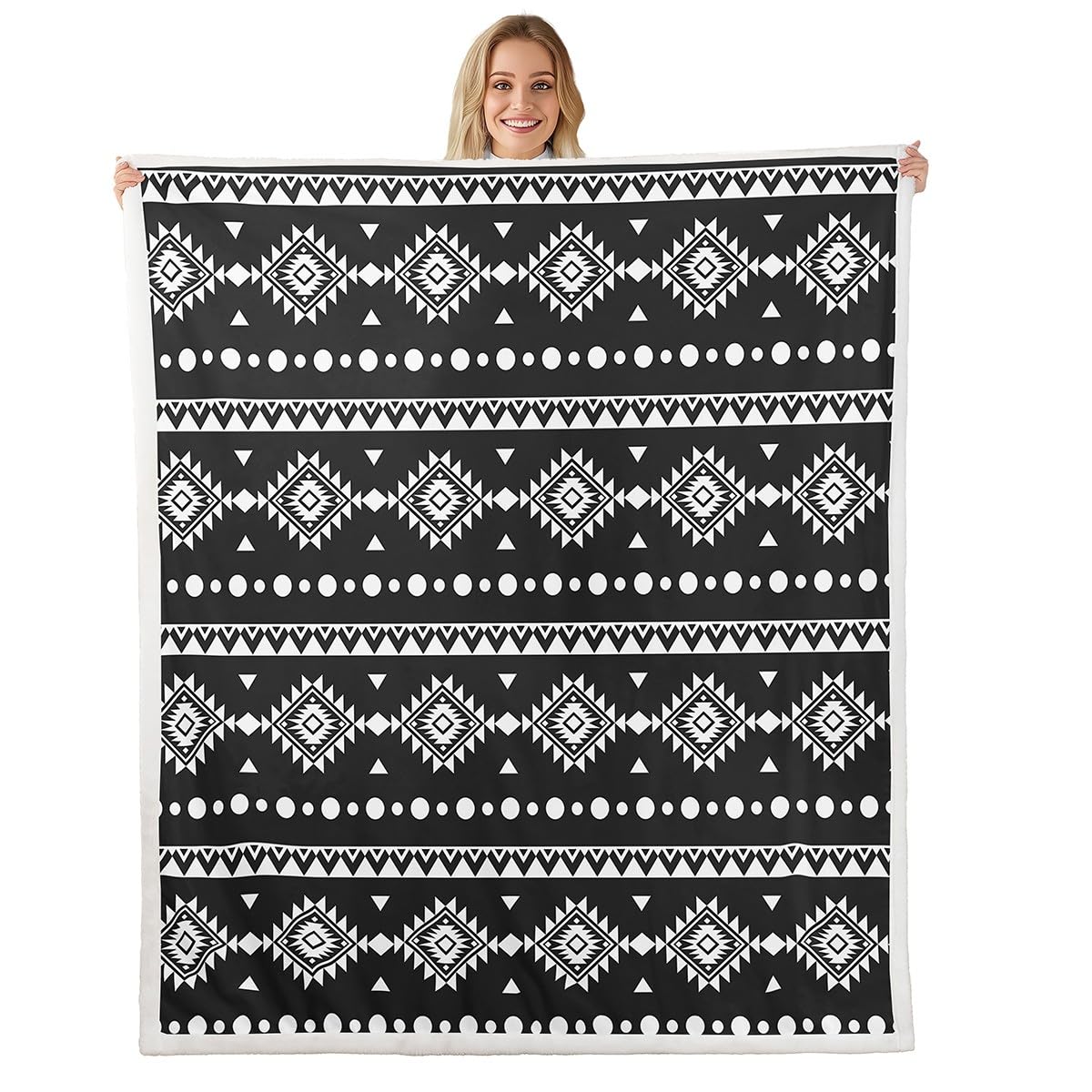 Erosebridal Twin Size Bohemian Aztec Sherpa Blanket, Western Decor Fleece Blanket for Girls Boys Women Men, Southwestern Farmhouse Fuzzy Plush Throw, Geometric Exotic Tribal Decor for Sofa Couch