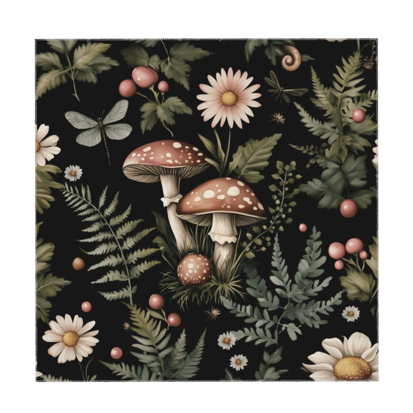 Entemne Square Table Cloth 55x55 Inch Forest Wild Flowers Mushroom Tablecloth Washable Soft Wrinkle Free Dust Proof Card Table Cover for Tea Party Picnic Kitchen Dining Decor