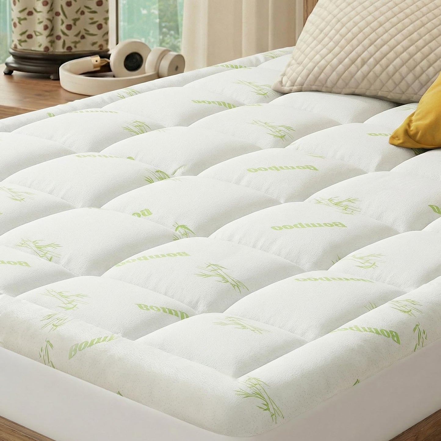 DUMOS Breathable Cooling Topper for Back Pain Relief, Viscose Derived Ultra Soft Pillow Top Mattress Pad with Stretchable Pockets, Full Size Mattress Topper