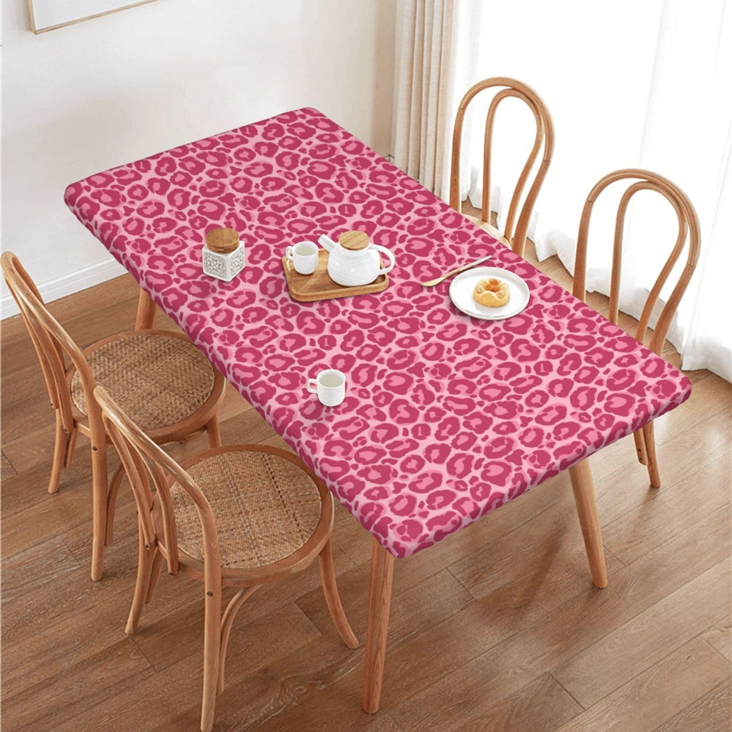 Gbuzozie Pink Leopard Rectangle Tablecloth with Elastic Edge, 4FT Table Cloths Washable Reusable Rectangular Table Cover for Kitchen Dining Party, 48" L X 30" W