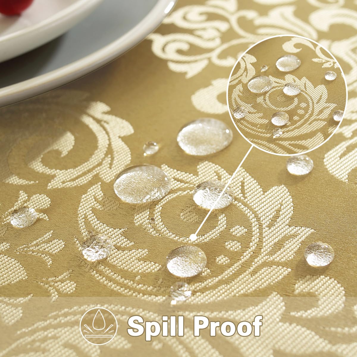 SASTYBALE Damask Gold Tablecloth Rectangle 52 x 70 Inch, Floral Jacquard Spill Proof Washable Polyester Table Cloth, Soft Table Cover for Dining/Party/Wedding/Indoor/Outdoor