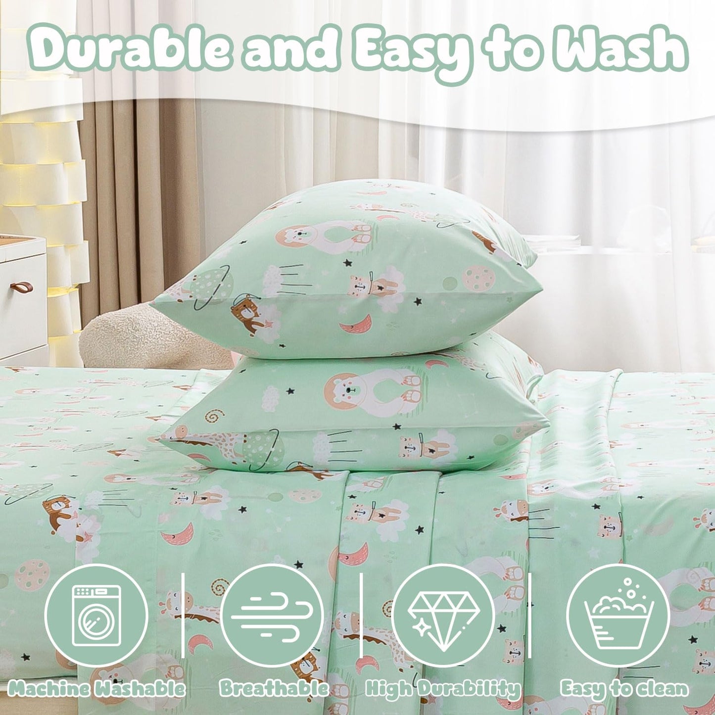 LONAVA Twin Sheet Set Kids - Starry Zootopia 3 Pieces Soft Cute Microfiber Bed Sheet for Boy Girls Teens, Oeko Texted Breathable Cooling Fabric & Deep Pocket Full Elastic Sheets