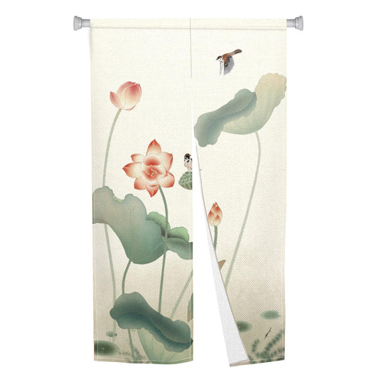 Leowefowa Japanese Noren Doorway Curtain Tapestry Traditional Lotus Bird Printed Window Treatment Polyester for Hanging Room Divider Home Decor Japanese Privacy Kitchen Door Curtains, 33.5"x 70.9"