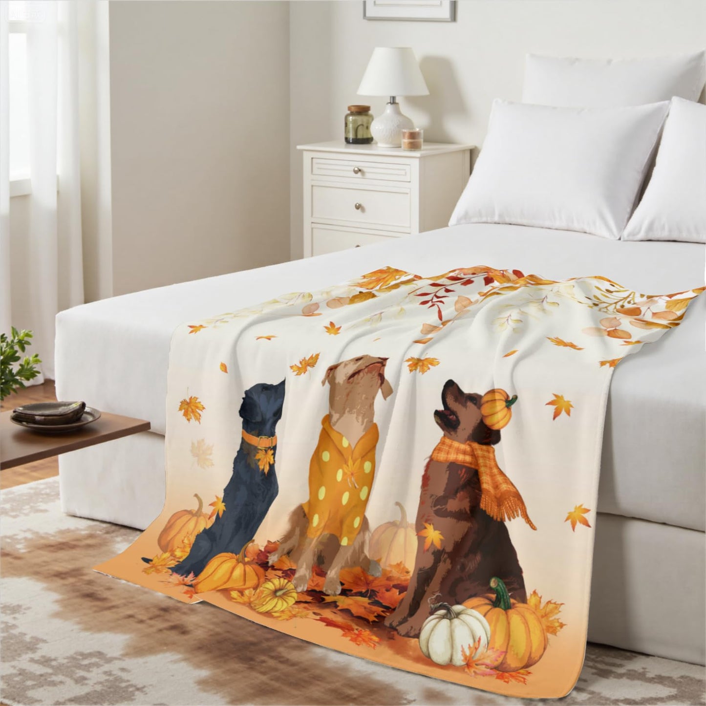 Arktrident Fall Dogs Throw Blanket Autumn Leaves Lightweight Bed Blankets Soft Flannel Fleece Plush Couch Cover for Chair Bedroom Living Room 50"X60"