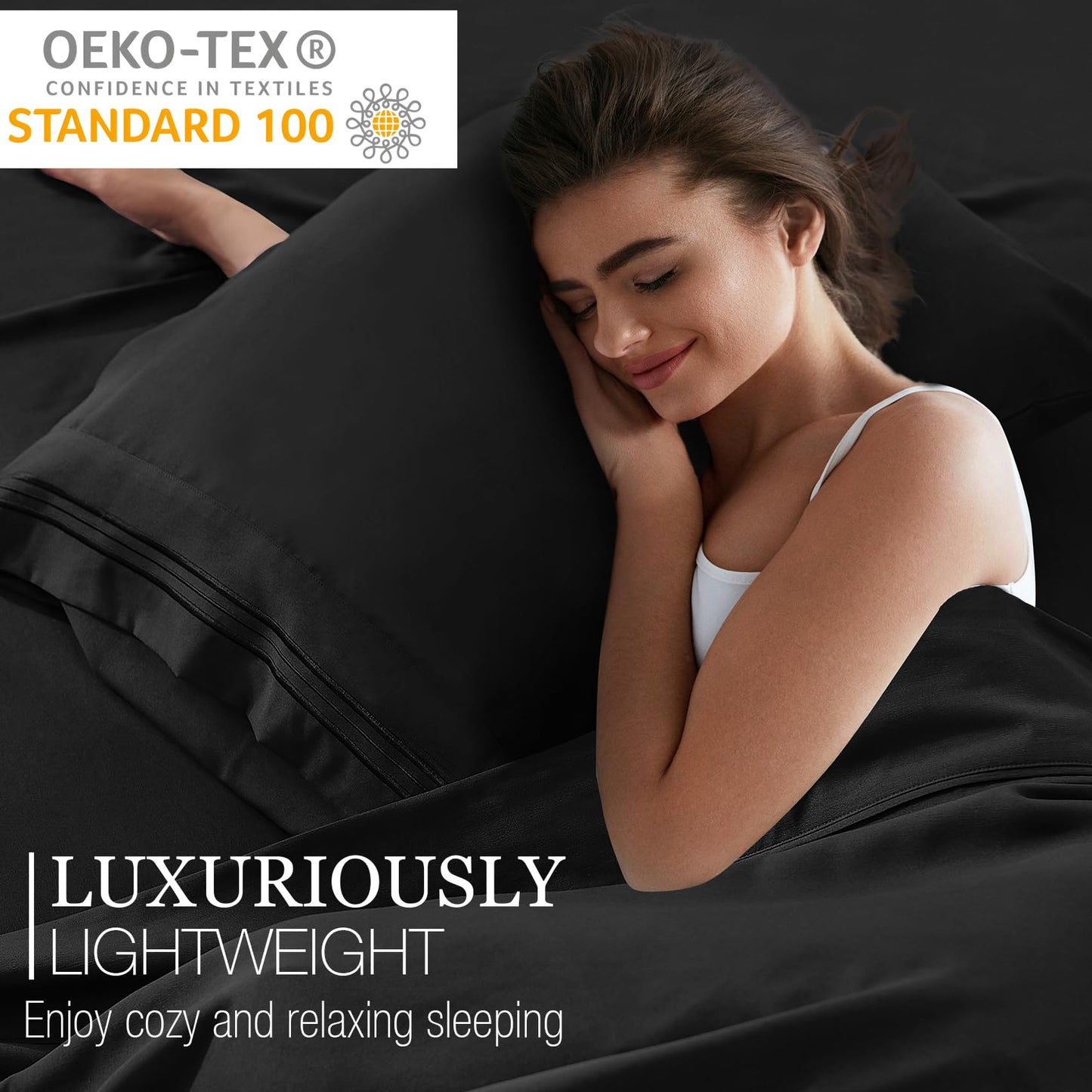 Yibeizi King Size Sheets Set Cooling Deep Pocket Bed Sheet Sets, Black Soft Microfiber Oeko-Tex Hypoallergenic Sheets & Pillowcases Wrinkle Free Bedsheets