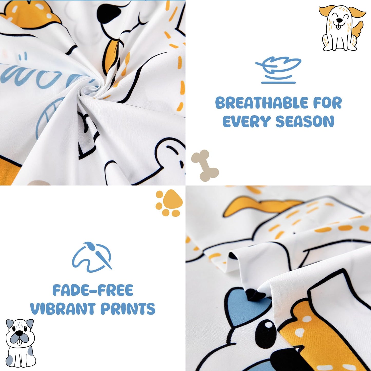 MICORAL Kids Twin Sheet Set Cute Dogs, 3 Pieces Sheets for Boys & Girls, Soft Printed Microfiber Bed Sheets, Deep Pocket Cozy Toddler Bedding Set