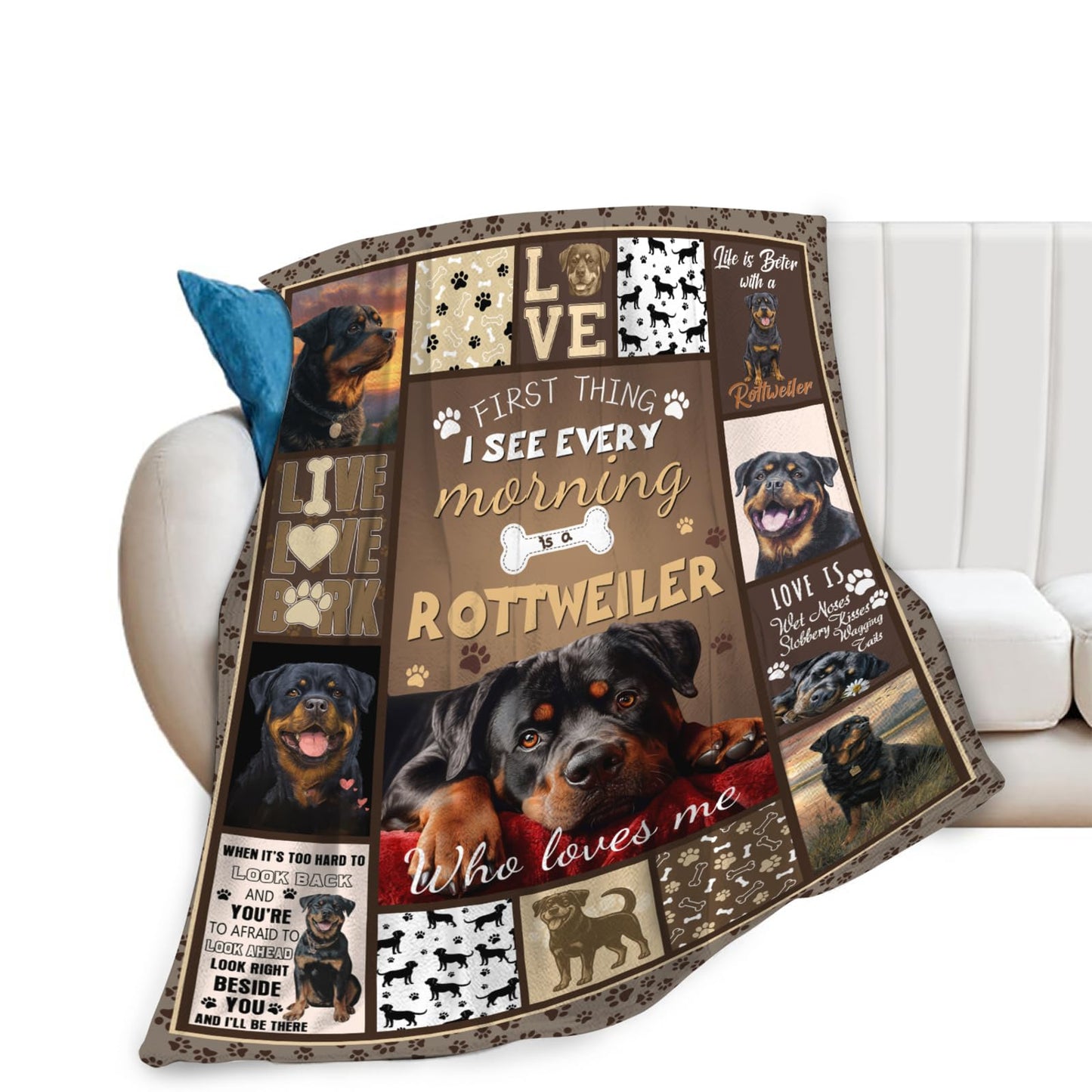 Dynova Rottweiler Blanket Cozy Plush Dog Lovers Gifts Throw Blankets Animal Fuzzy Flannel Fleece for Girls Boys Women Men 50"X40"