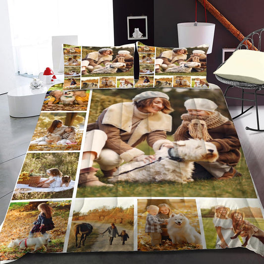 iBedding Custom Comforter Set with Photos Personalized Customized Picture Bedding Sets for Boys Girls (8 Photos)