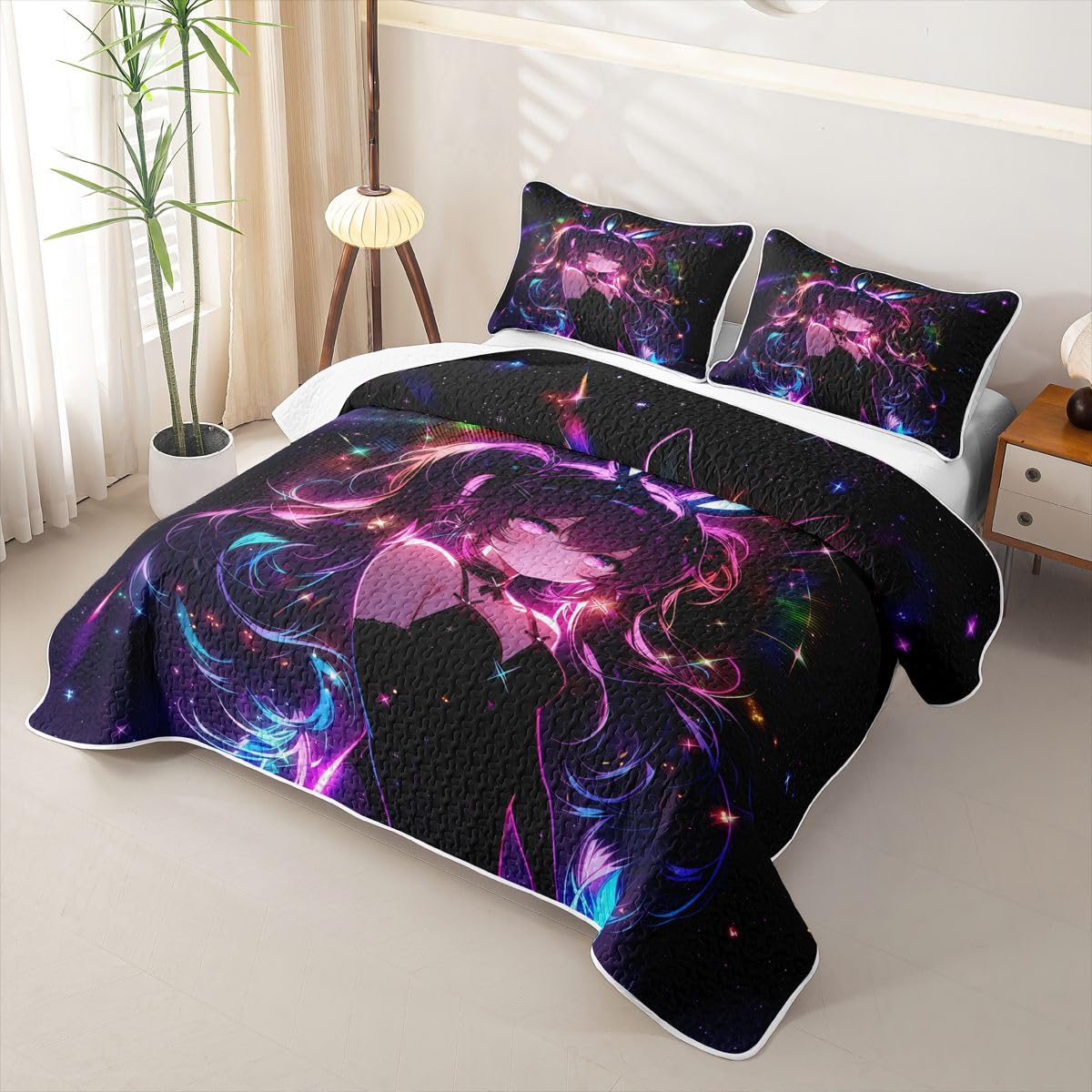Erosebridal Cute Bunny Girls Quilts Twin Size - Japanese Anime Girl Bedspread Coverlet Set, Cartoon 3D Quilt Coverlets 2Pcs (Only 1 Pillowcase)