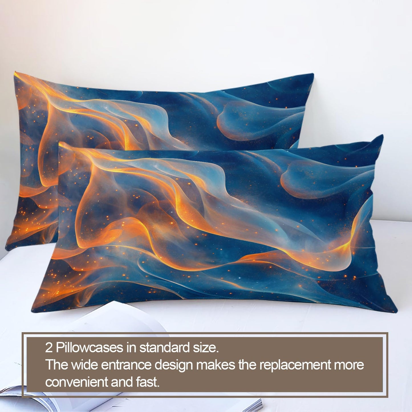 GKPLY Blue Bedding Duvet Cover, Golden Comforter Set with Zipper, Abstract Duvet Cover Twin, 3 Pieces with 2 Pillowcases, Reversible Bedding & Bedroom Decor, Easy Care