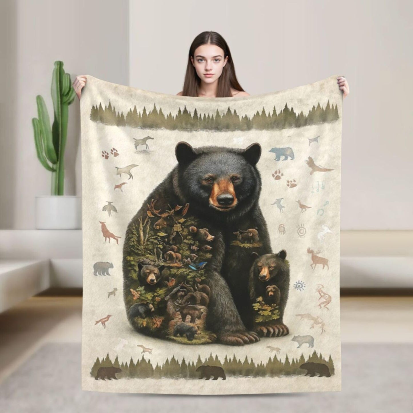 Cabin Bear Blanket Farmhouse Bear Throw Blanket Wildlife Animals Decor Soft Cozy Fleece Fuzzy Plush Flannel Blankets Gifts for Women Girls Boys Kids Teens Adults 50"X40"
