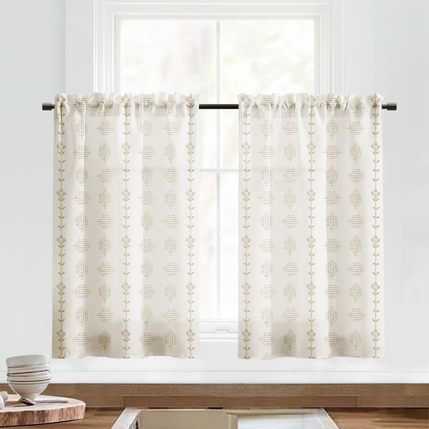 Lino Rosa Farmhouse Kitchen Window Curtains Sets,Small Cafe Linen Short Curtains for Bathroom Windows