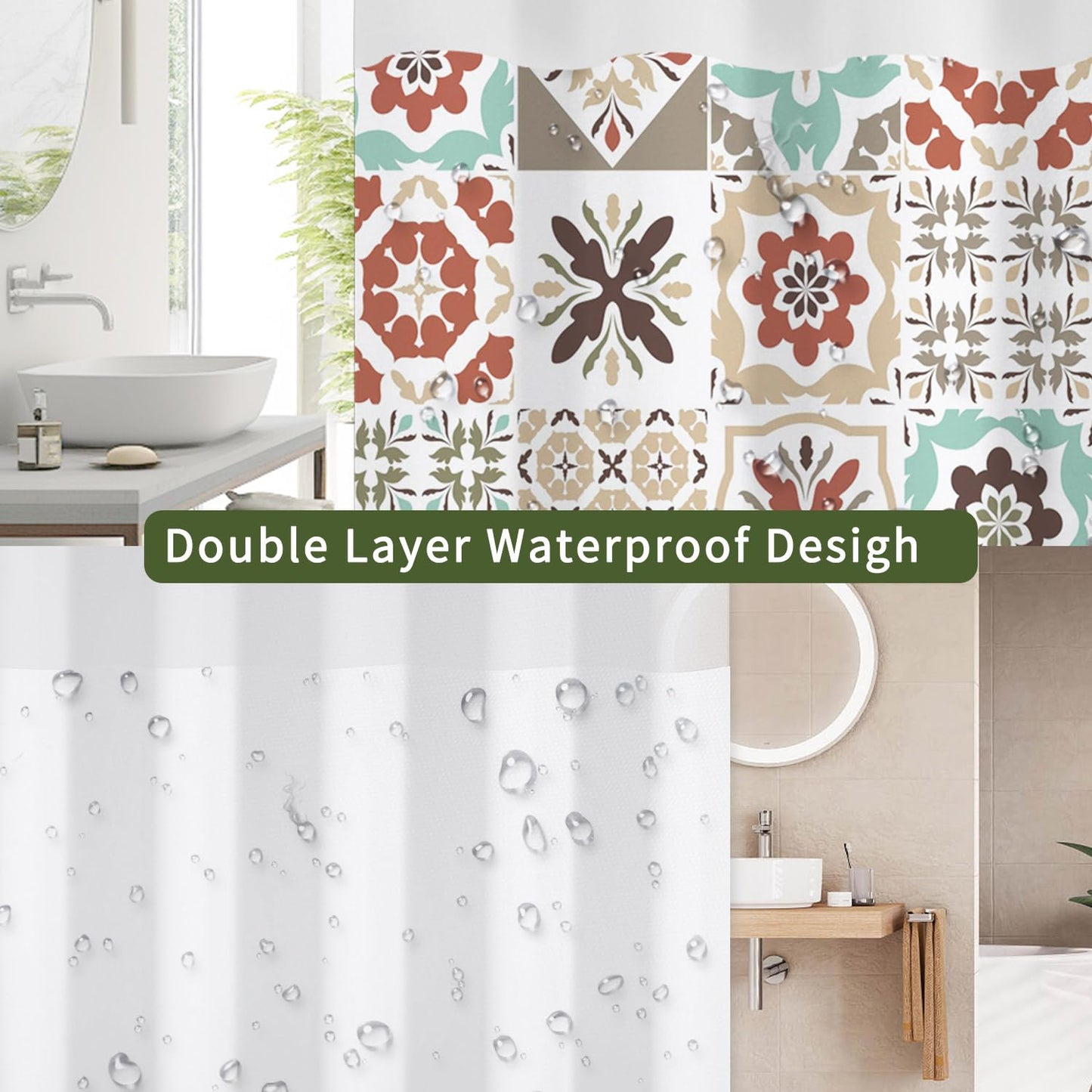 NAEMBCU No Hook Shower Curtain with Snap in Liner Set FYLX00223
