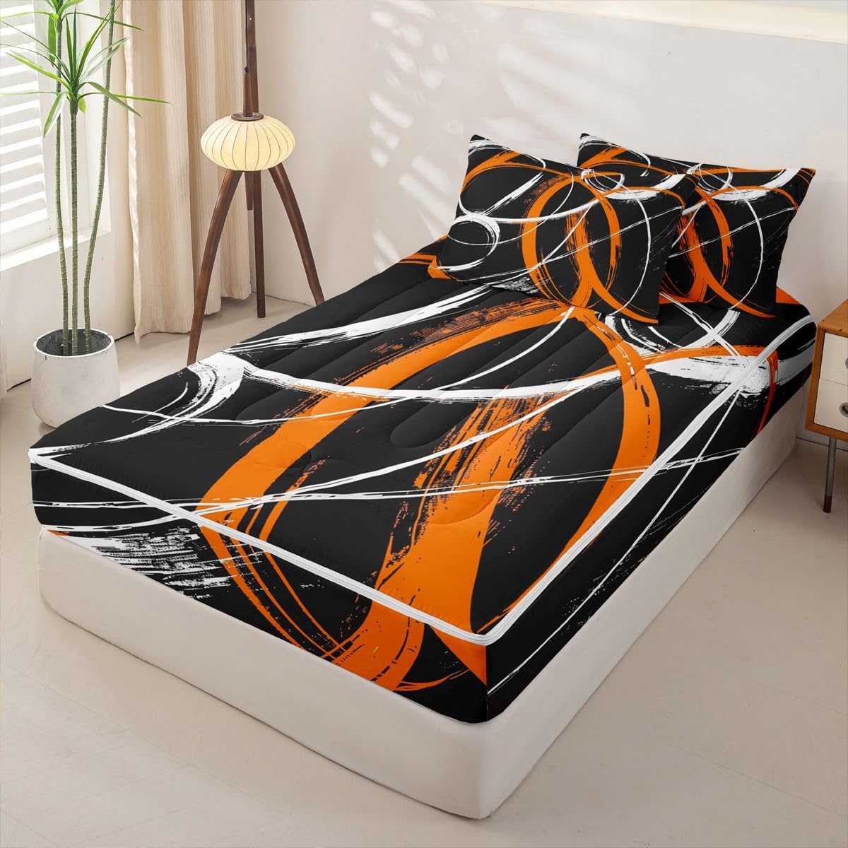 jejeloiu Abstract Zipper Bedding Sets for Kids Boys Girls Luxury Twin Comforter Set with Fitted Sheet Modern Art Bedroom Decor Microfiber with 2 Pillow Cases