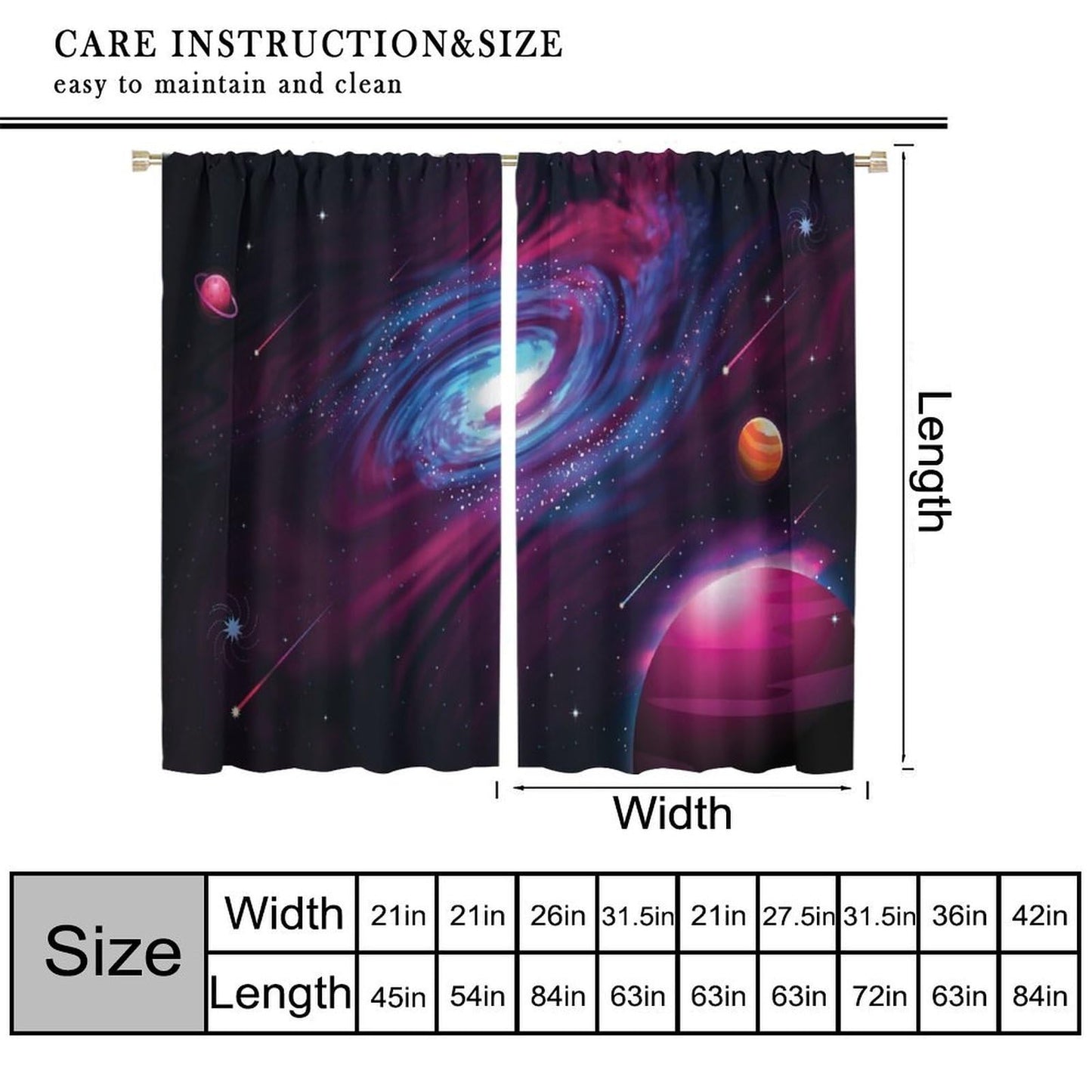 HZOHNAGO Galaxy Curtains Outer Space Stars Mysterious Universe Pattern Print Decor Rod Pocket Window Drapes for Bedroom Living Room 42x45in