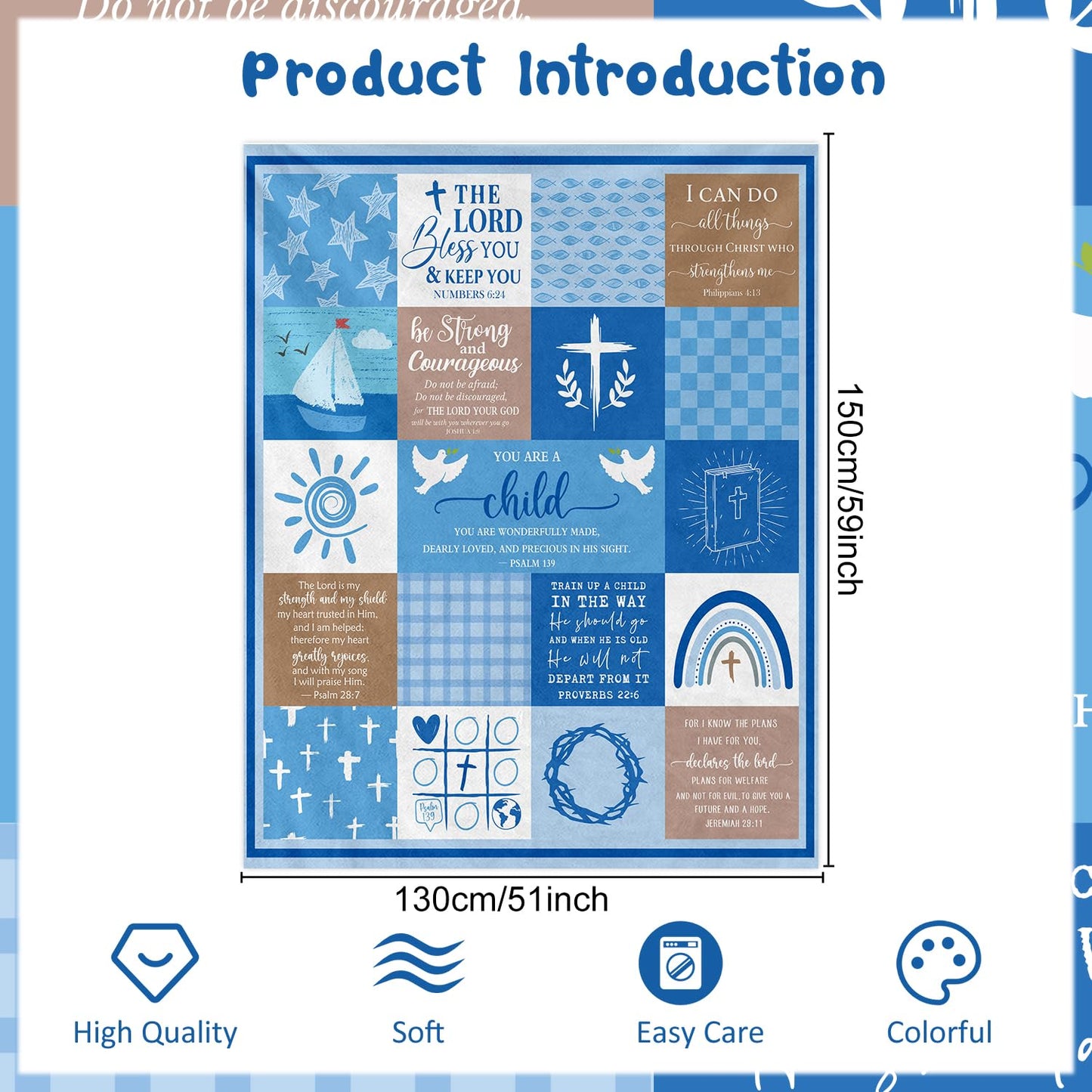 Wxiben Baptism Blanket Gifts for Boys - Christian Gifts for Men Teens Inspirational Religious Soft Flannel Throw Blanket First Confirmation Birthday Gift for Home Sofa Couch 60 x 50 Inches