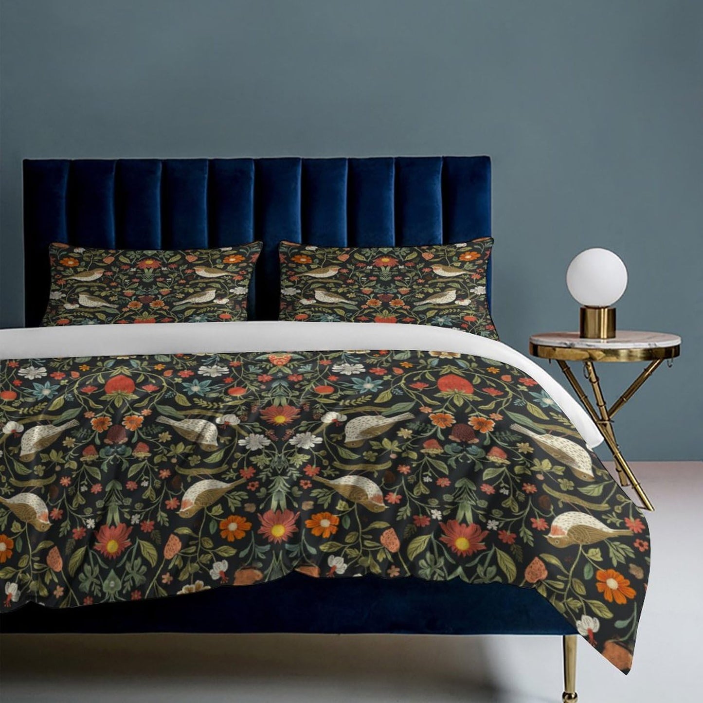 AAVEUP William Morris Comforter Set Bedding Bed 3 Piece Set,Vintage Rustic Antique Art Nature Green Plant Flower Leaf Bird Printed Cover All Season Bed Sheet Bedspread 2 Pillowcases 79x90 in