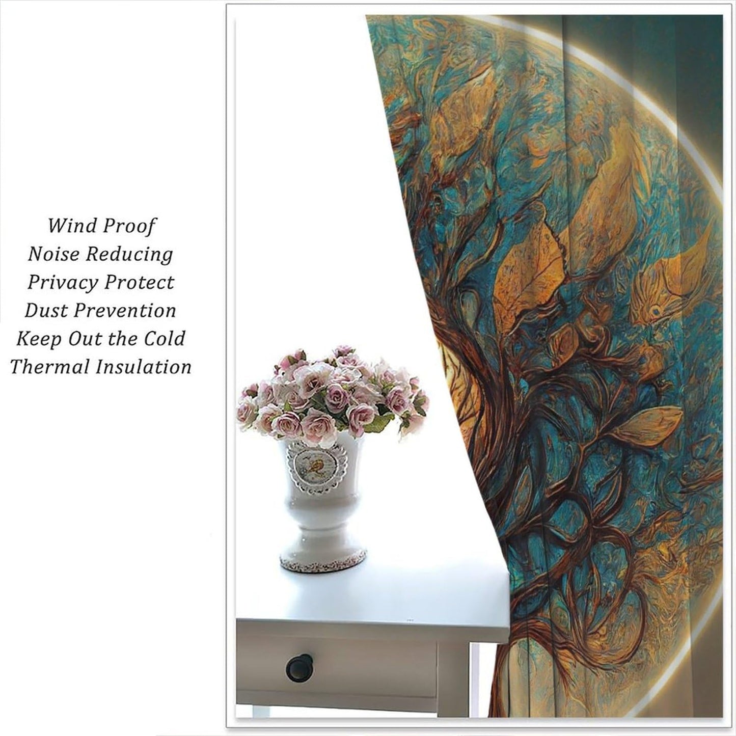 HZOHNAGO Tree of Life Curtains Retro Vibrant Forest Golden Tree Pattern Decor Print Rod Pocket Window Drapes for Bedroom Living Room 42x45in