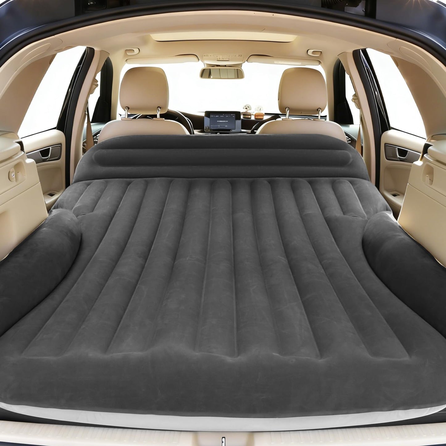 Ciremiv SUV Air Mattress, Double-Sided Thick Flocked Car Air Mattress with Built-in Pump & Pillow, Complete Sleeping Accessories for Auto Camping & Road Trips（Dark Coffee）