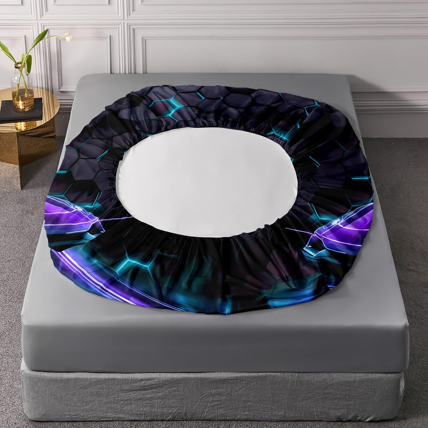 HOSIMA Race Car Bedding Sets Full for Boys,Honeycomb Geometric Background Neon Pattern Cool Extreme Sports Bedding for Kids Men Car Room Decor,1 Fitted Sheet+2 Pillowcases.