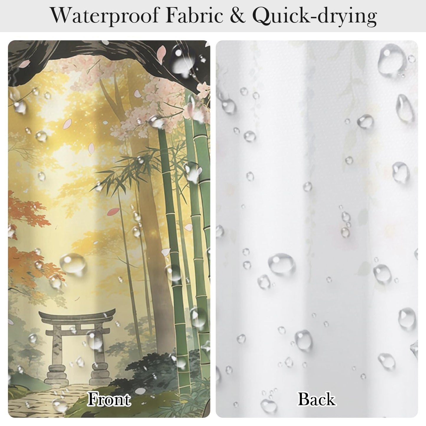 NAEMBCU Japanese Garden Shower Curtain with Hooks - 72x72 Inch Waterproof Fabric Bathroom Curtain with Cherry Blossom, Bamboo Forest and Zen Path Design, Fantasy Nature Bath Curtain Decor