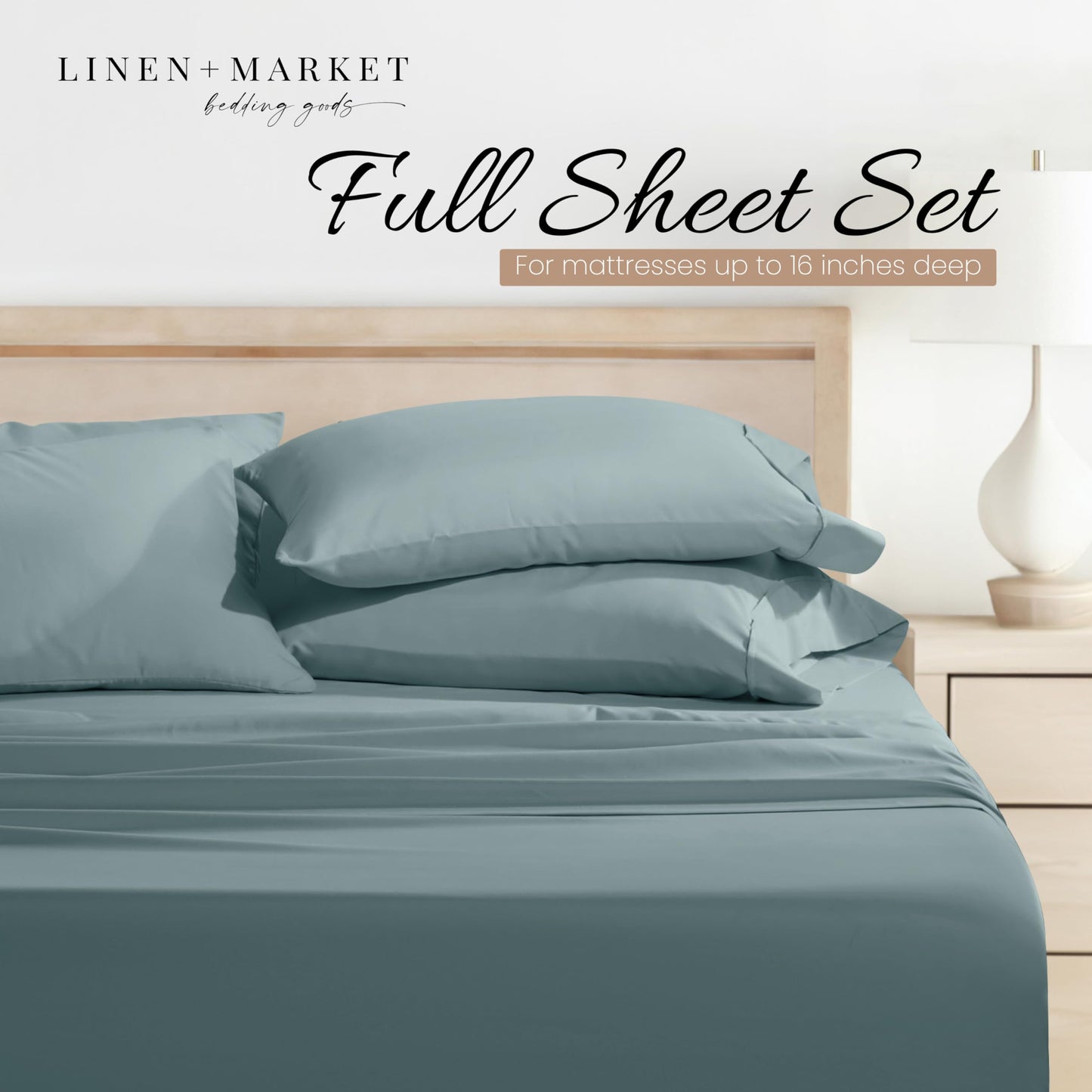 Linen Market Bed Sheets for Full Size Bed (Ocean) - Sleep Better Than Ever with These Soft and Cooling Full Sheets - Deep Pocket Fits 16" Thick Beds - 4 Piece Full Sheet Set