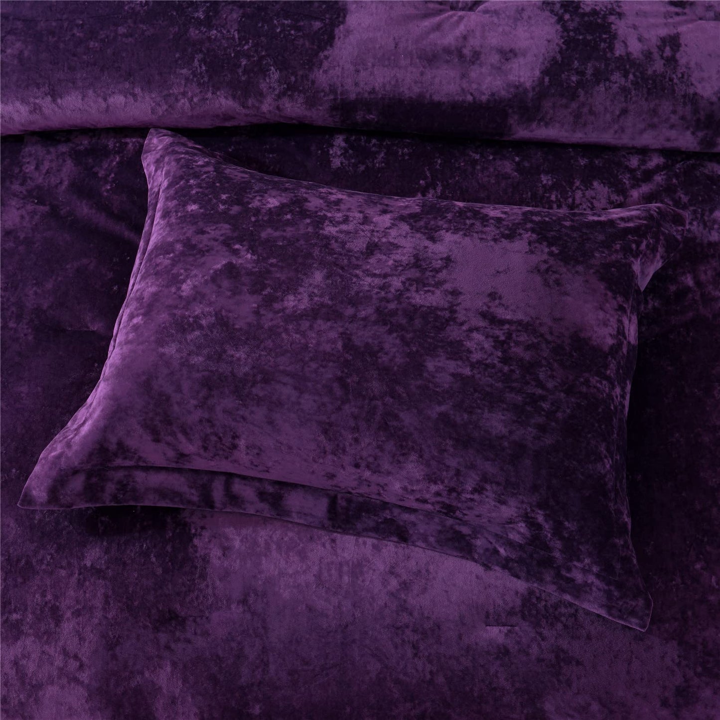 Sunshine Nicole Distressed Velvet Comforter Set, Distressed Velvet Face and Brushed Solid Microfiber Reverse, with Light Weight Soft Poly Fill, 5 Pieces Purple, King