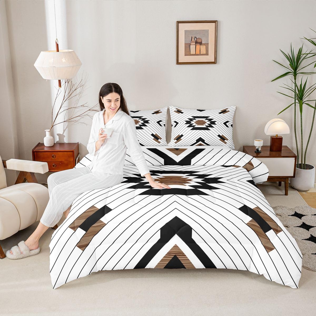 jejeloiu Rustic Western Comforter Set Queen Size Bohemian Aztec Bedding Set for Kids Boys Girls Southwestern Duvet Quilt Geometric Bedroom Decor Microfiber 3 Pcs with 2 Pillow Cases