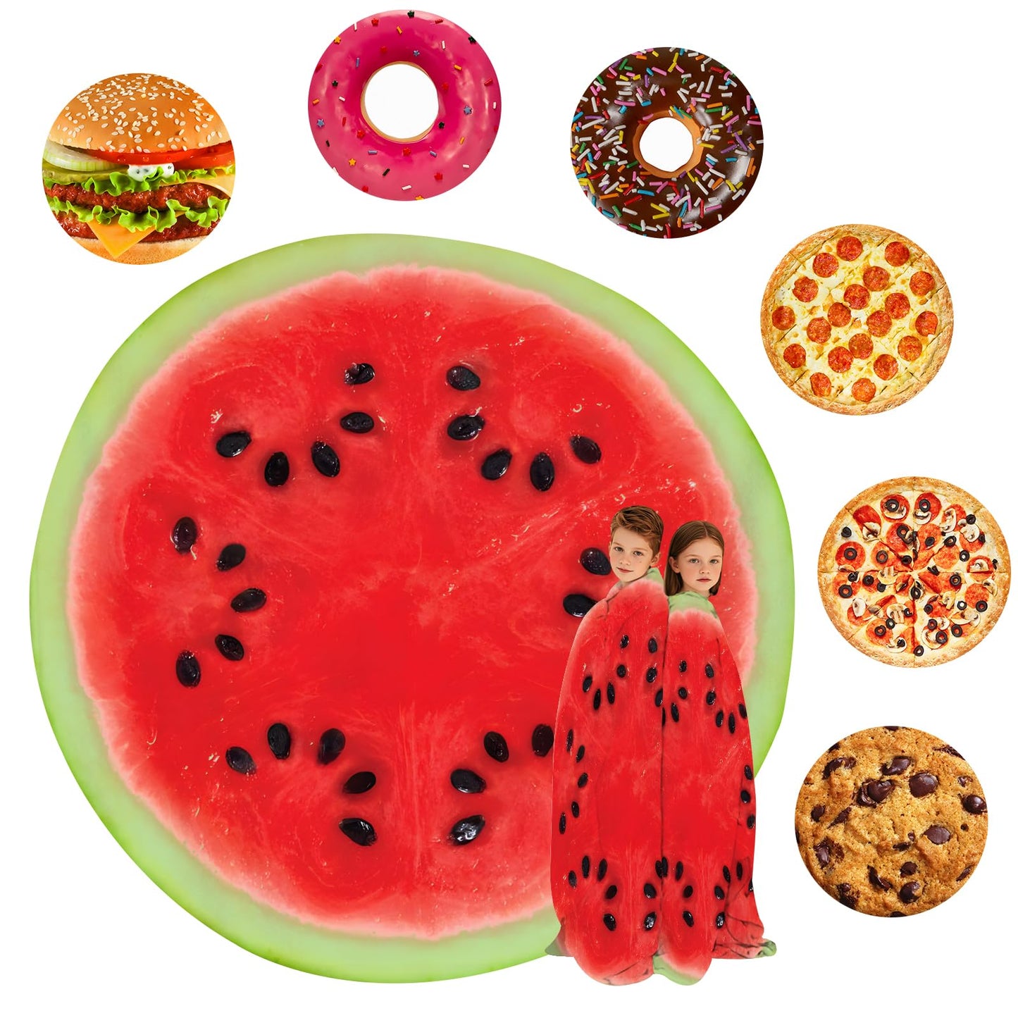 Watermelon Blanket for Kids Adults Round Cozy Flannel Funny Gifts Realistic Food Throw Blankets Novelty Soft for Men Women for Bed Couch 48 Inches