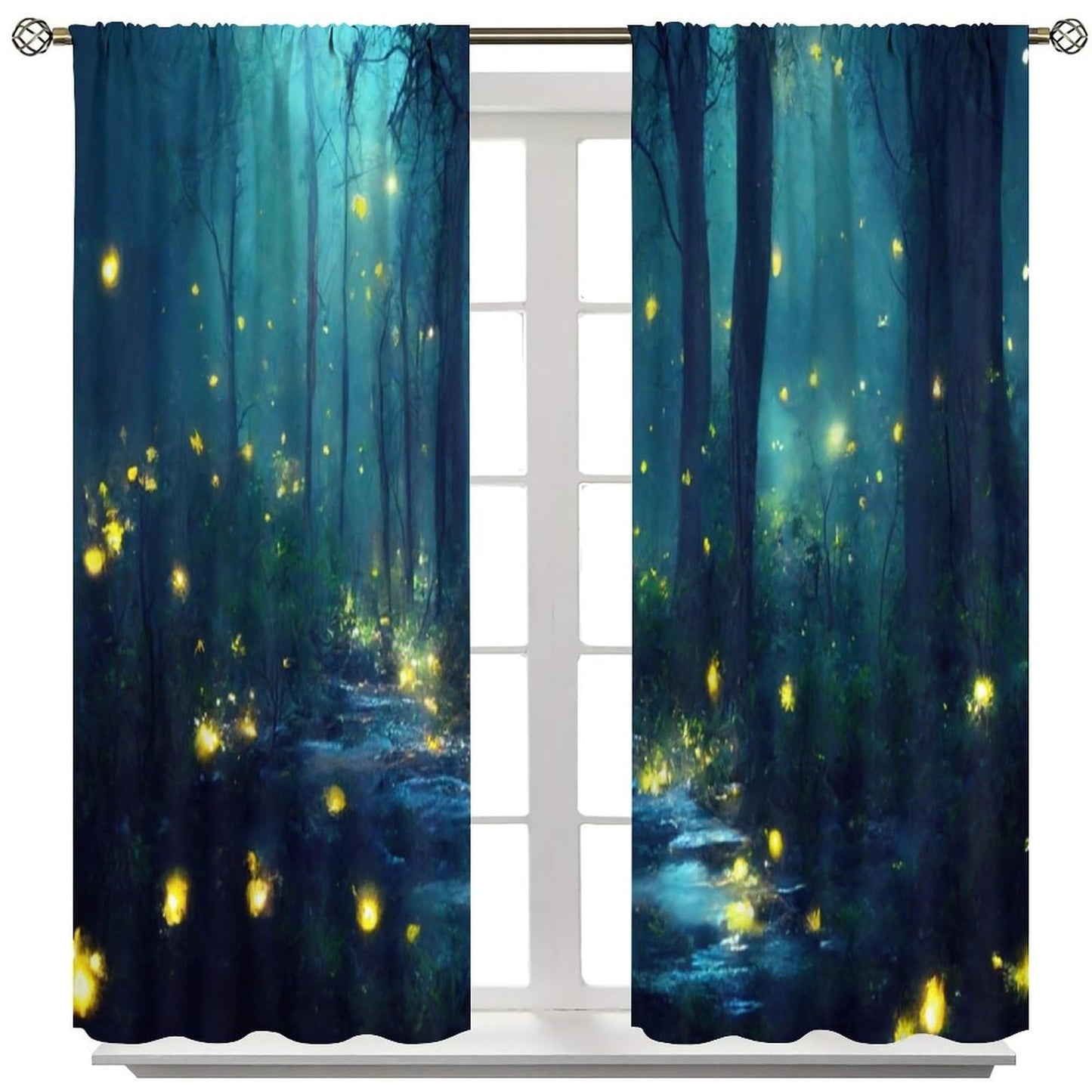 SHElifestyle Fantasy Forest Curtains, Enchanted Trees Dreamy Mist Forest Glowing Lights Landscape Window Treatments Drapes for Bedroom Living Room W42 X L45