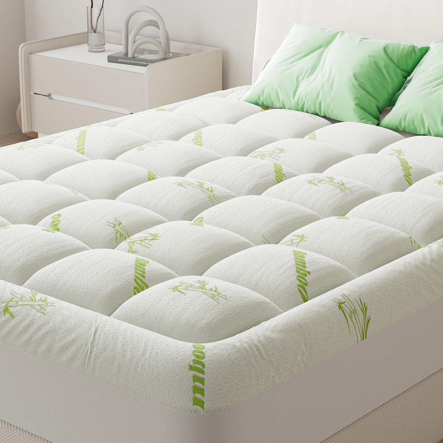 KMFurnila Ultra Soft Full Size Mattress Topper - Viscose Made from Bamboo Pillow Top Mattress Pad for Comfort & Support - Naturally Cooling for Hot Sleepers, Green