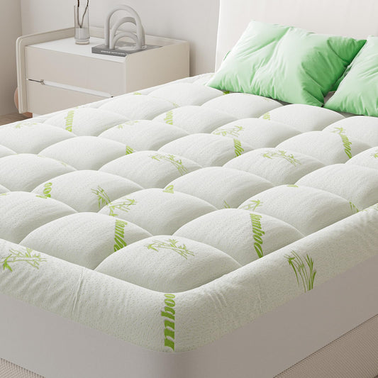 KMFurnila Ultra Soft Full Size Mattress Topper - Viscose Made from Bamboo Pillow Top Mattress Pad for Comfort & Support - Naturally Cooling for Hot Sleepers, Green