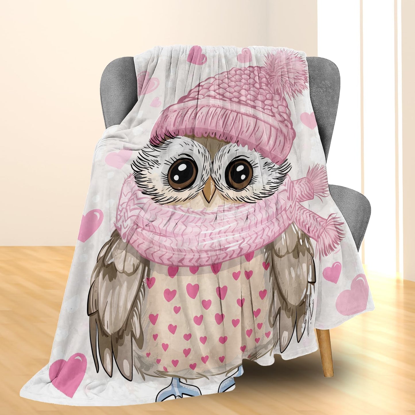 Ti Caldi Cute Owl Blanket, Soft Warm Lightweight Animal Flannel Throw Blanket for Couch, Bed, Travel & Outdoor, Cozy Fluffy Fuzzy Blankets for Women Girls, Home Decor 60×50 in