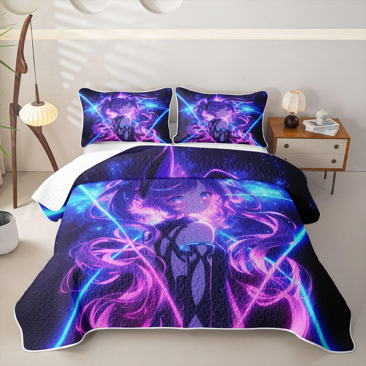 Erosebridal Anime Girl Quilts Twin Size - Rabbit Girly Bedspread Coverlet Set, 3D Fashion Cool Girl Quilt Coverlets 2Pcs (Only 1 Pillowcase)