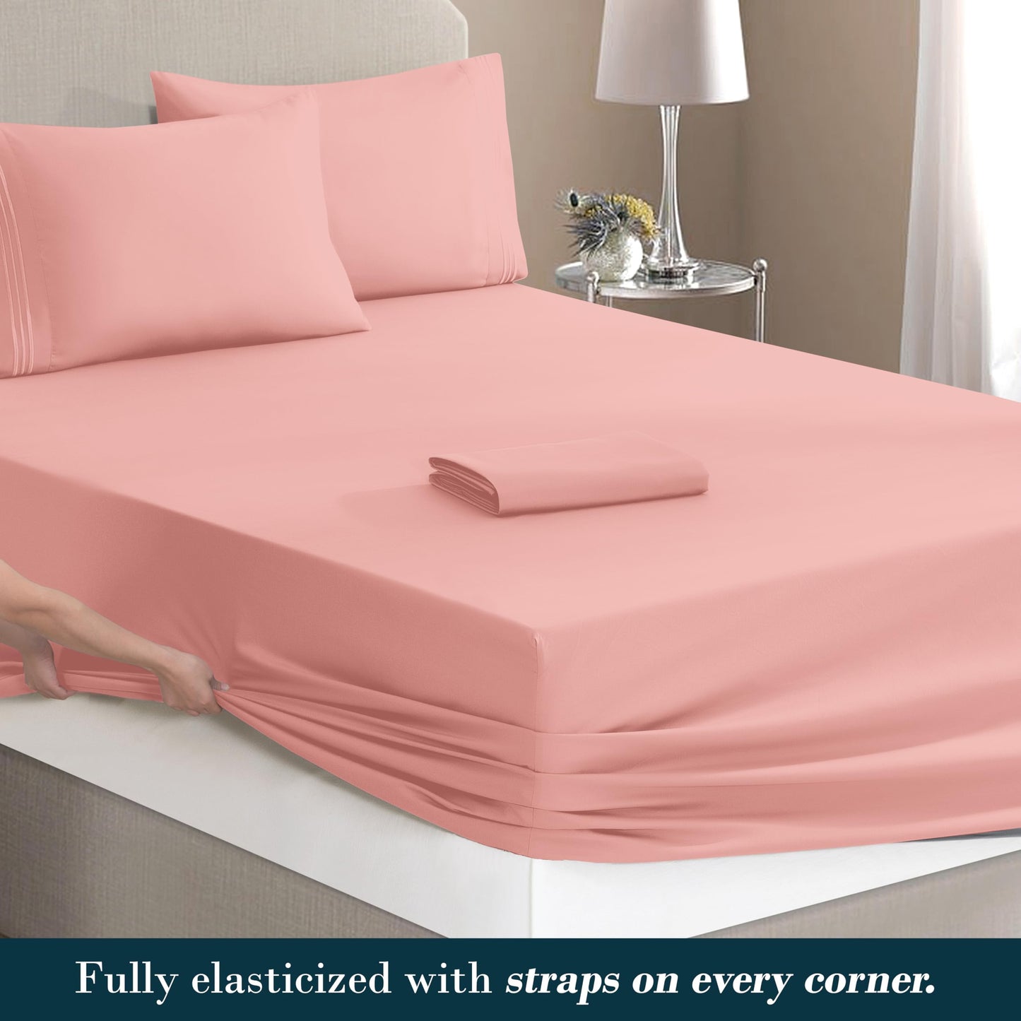 Mocassi Full Size 4-Piece Bed Sheet Set - 1800 Premium Hotel Quality Microfiber 18-24 Inches Extra Deep Pocket Fitted Sheet- Luxury Soft, Breathable, Wrinkle, and Fade Resistant, Dusty Rose