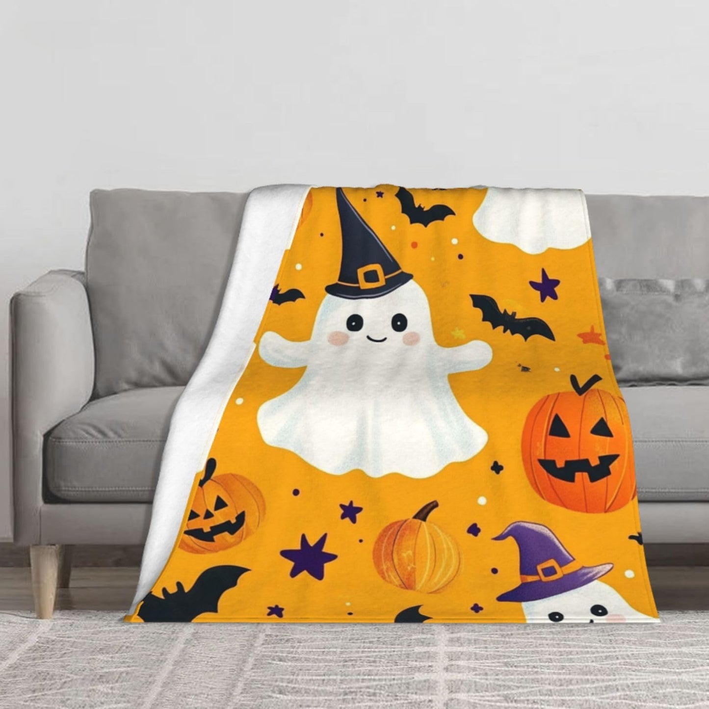Cafemira Cute Cartoon ghostss,Warm Flannel Blanket,Soft Fleece Throw Blankets,All Season Couch Knee Throws,Great for Sofa,Camping,Office nap,Bed Topper,Festival Decor,Gift for Family,60x50 Inch