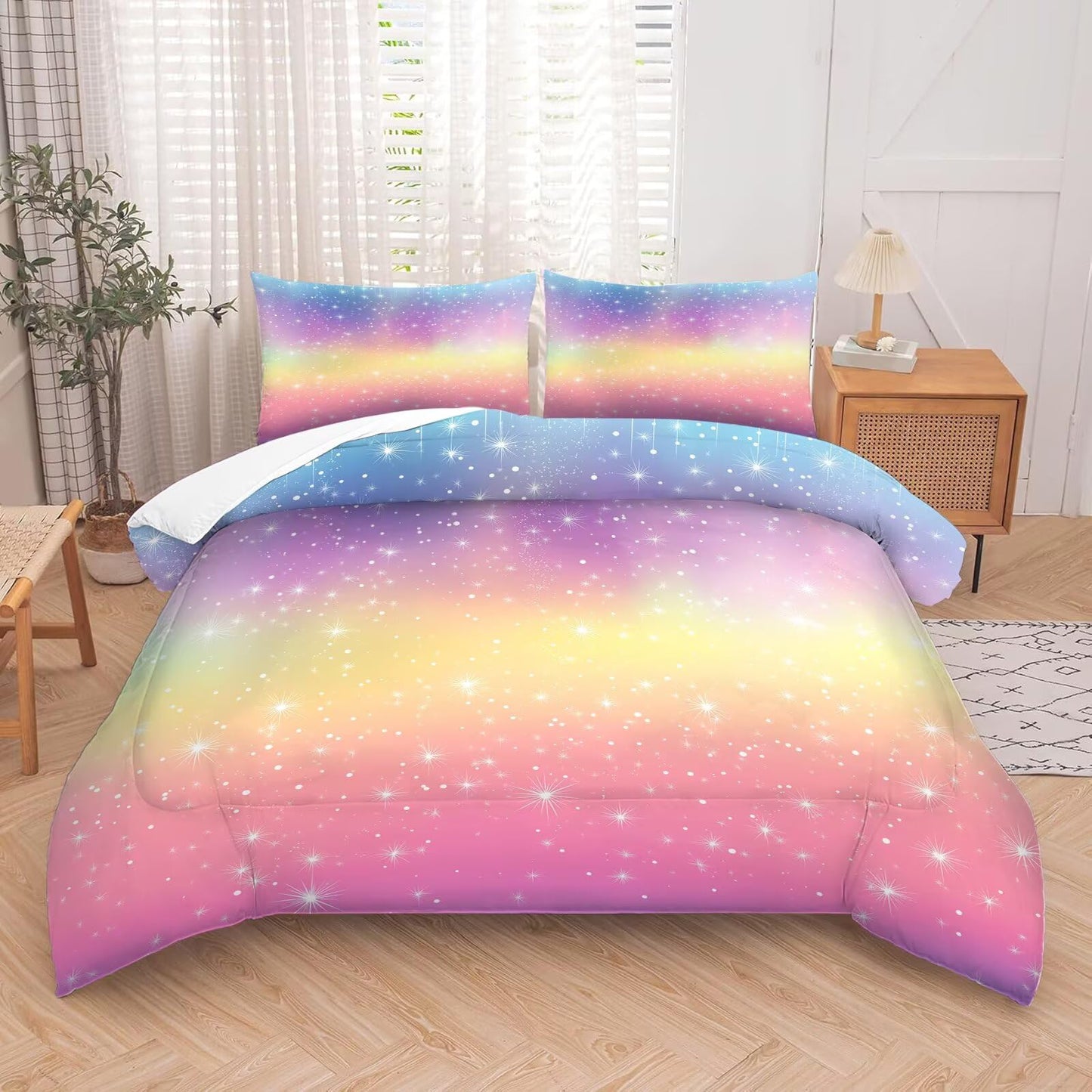 kxry Rainbow Galaxy Gradient Comforter Set Full Tie Dye Microfiber Quilt