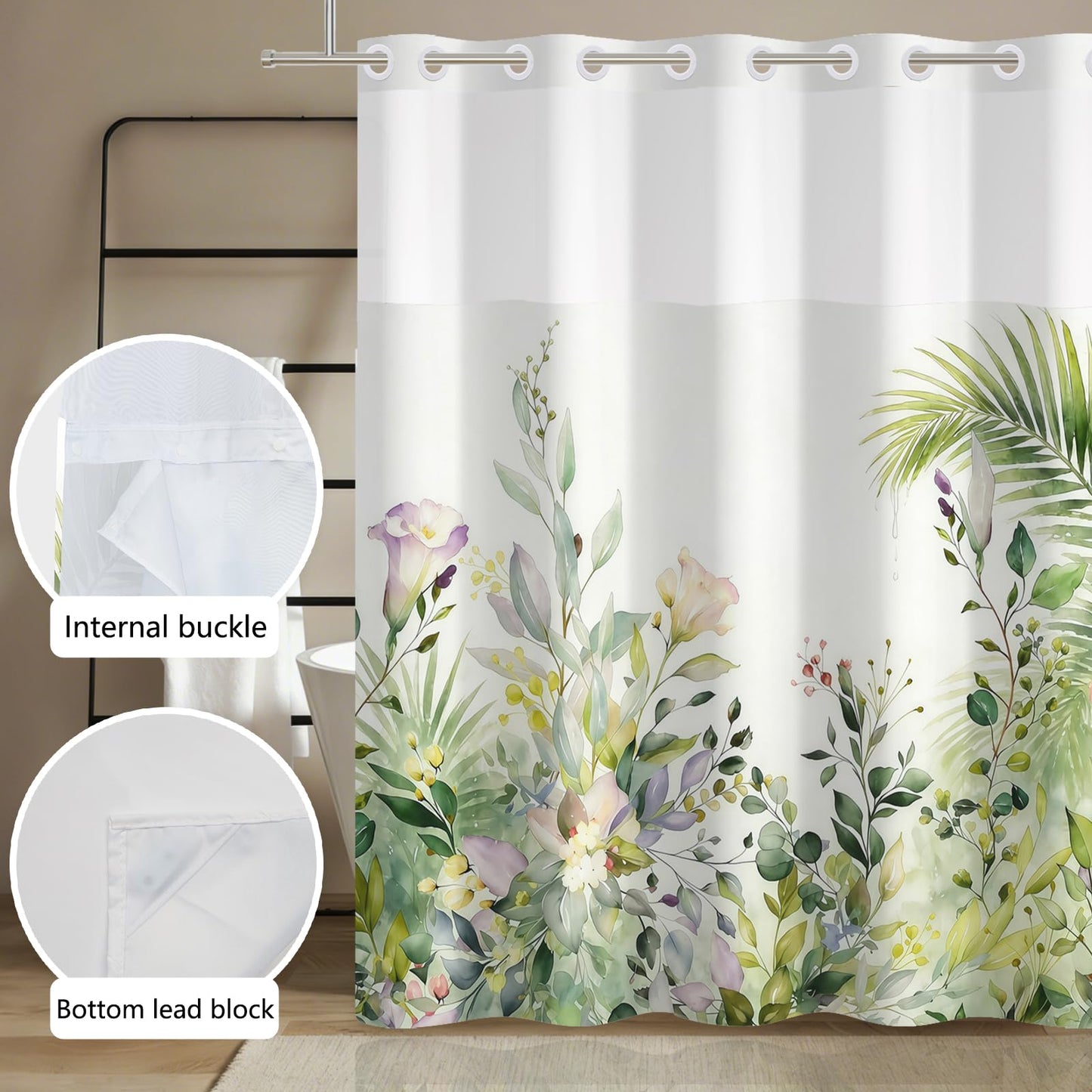 Xiazhilaio No Hook Modern Shower Curtain and Liner Set 71 x 74 Inch