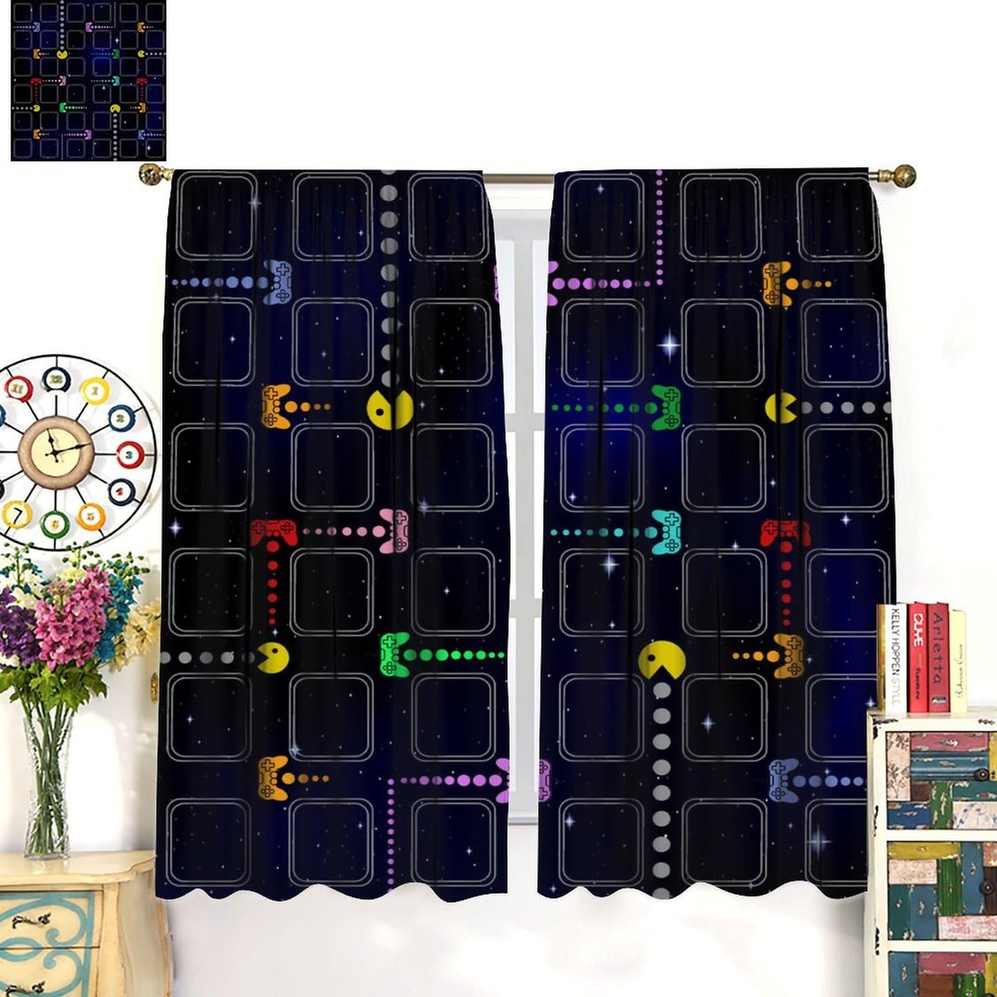 SENRUEGT Gaming Curtains for Boys Game Room Decor,Gamer Curtains for Teens Kids Star Universe Plaid Game Controller Print Window Treatments for Playrooms Bedroom 42x45 Inch, Style-2
