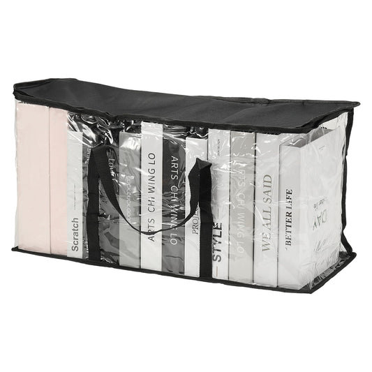 PATIKIL 25.6x7.9x23.6in Clear Storage Bags, Plastic Storage Bags Clear Large Zippered Organizers Foldable Closet Bed Sheet Organizer Cube with Zipper Handles for Book Clothes Yarn,XL,Black
