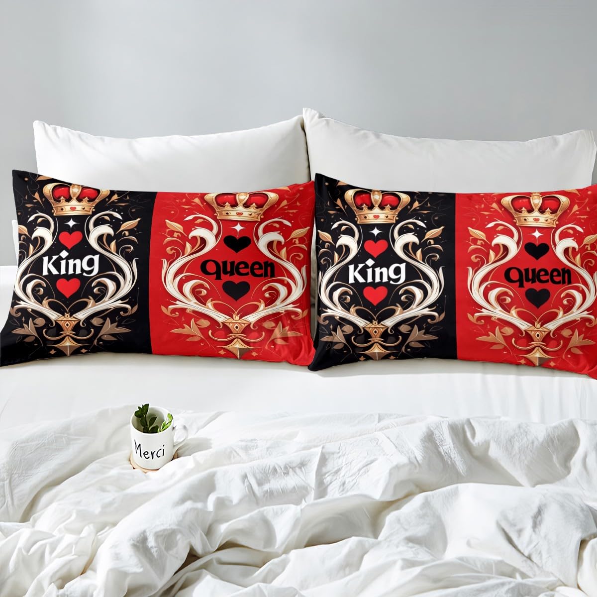 Feelyou Boys Girls Couple Lover Bedding Set Full Size, Valentine's Day Bed Sheet Set for Love Heart Fitted Sheet Kids Romantic Teens Bed Cover Bedroom Decor 3Pcs (No TOP Sheet)