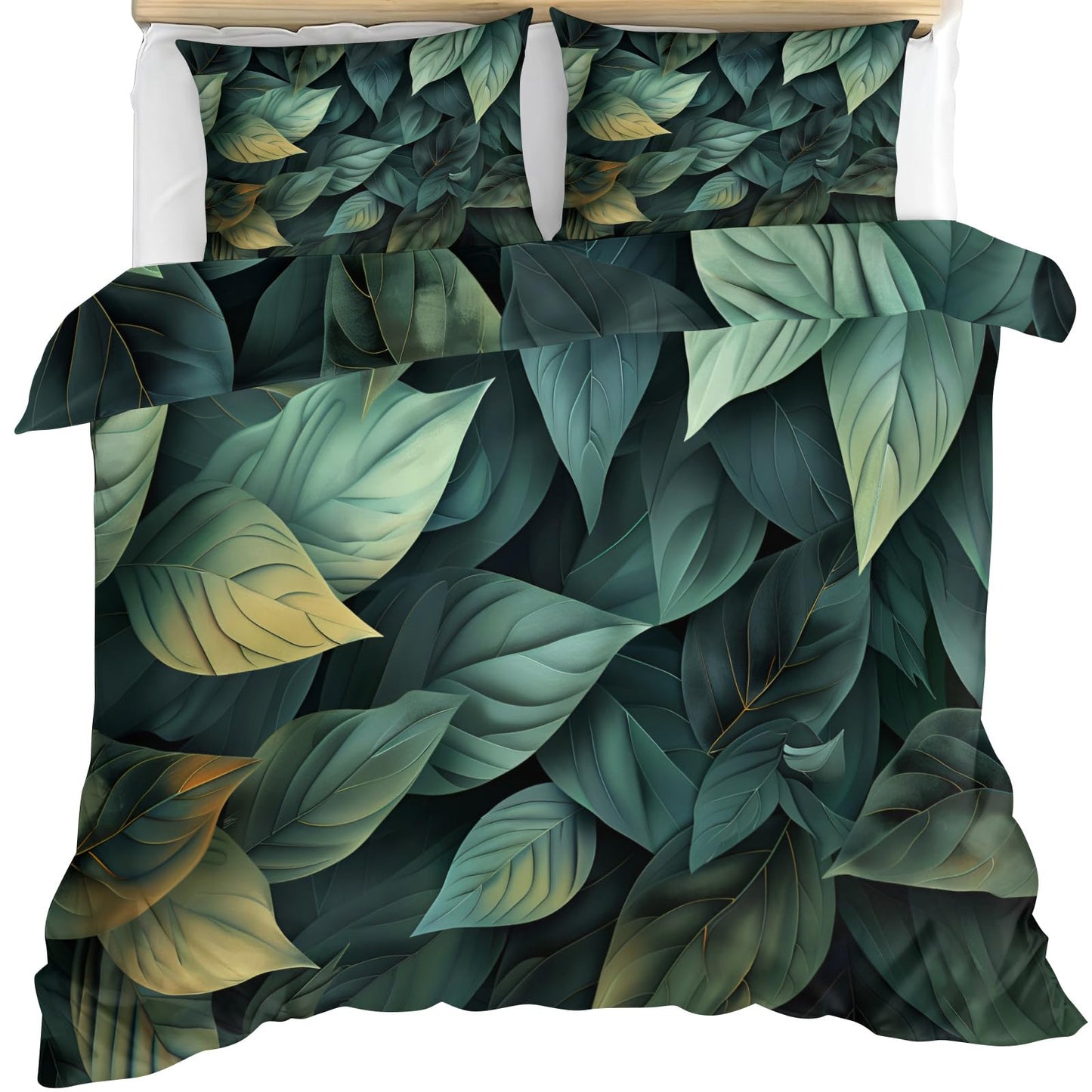ZAMODE Leaf Duvet Cover 104" x 90", Tropical Leaves Bedding Set, Green Botanical Comforter Cover with Zipper Ties